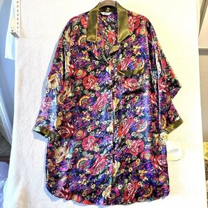 Vintage Henson Kickernick M Medium Satin‎ Floral Night Shirt Gown NWT USA